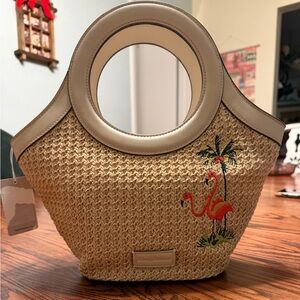 Tommy Bahama Woven Straw Tote Bag with Flamingo